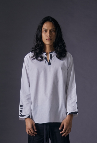 Kurta Long Sleeves Wave Patch Dunn, White